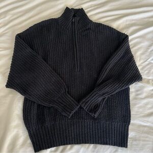 Offline by Aerie Ribbed Quarter Zip Long Sleeve Oversized Knit Black